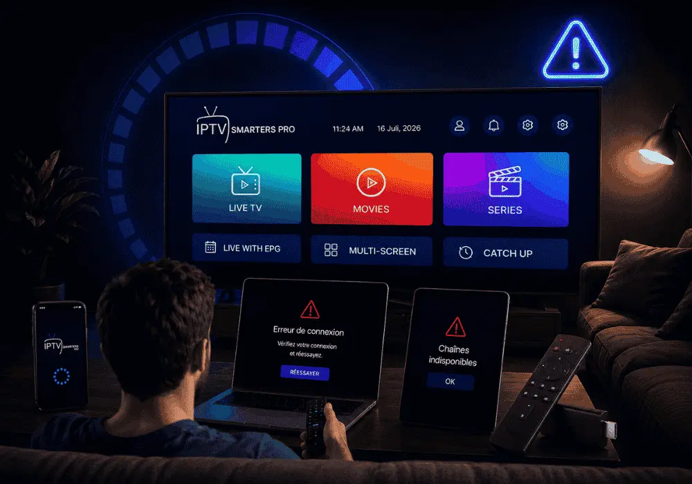 IPTV Smarters Pro ne fonctionne pas avec erreur de connexion, écran noir et chargement infini sur Smart TV