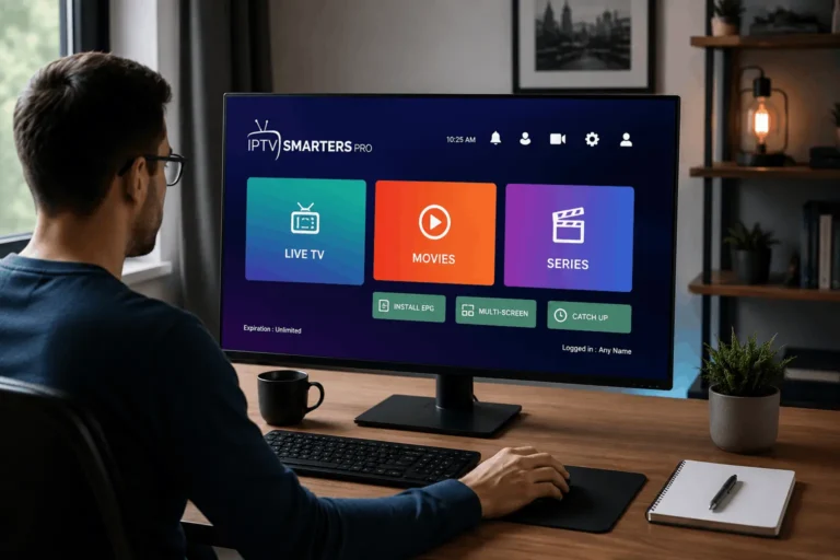 IPTV Smarters Pro sur PC Windows avec interface de streaming