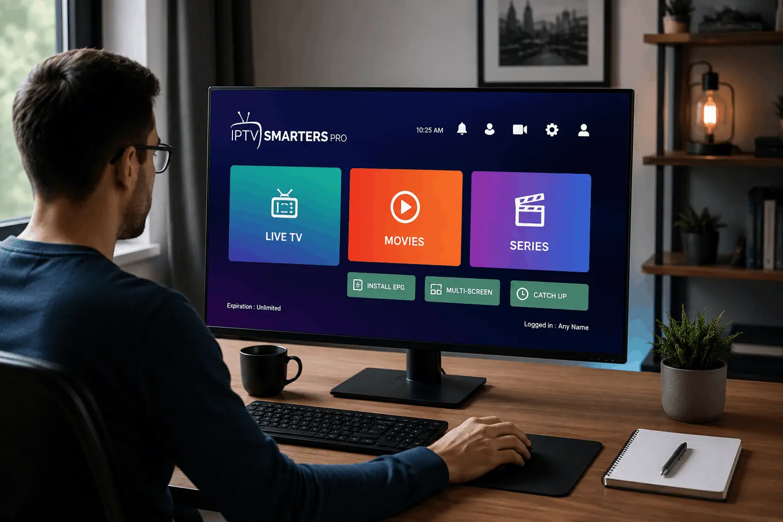 IPTV Smarters Pro sur PC Windows avec interface de streaming